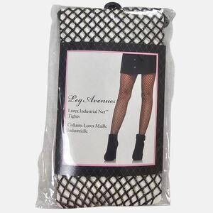 NWT Leg Avenue Fishnet Tights One Size Black Gold Lurex Industrial Net Metallic
